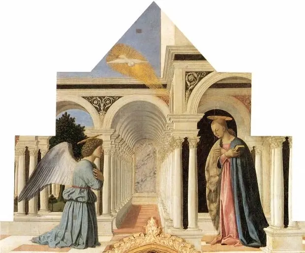 The Annunciation on the Perugia altarpiece by Piero della Francesca