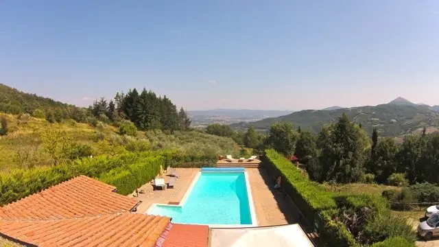 Aerial Pool View At Casa Riozzo, Holiday Villa On The Tuscany Umbria Border, Italy