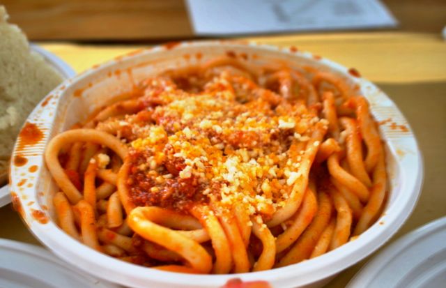 Bringoli, a thick hand made spaghetti type pasta